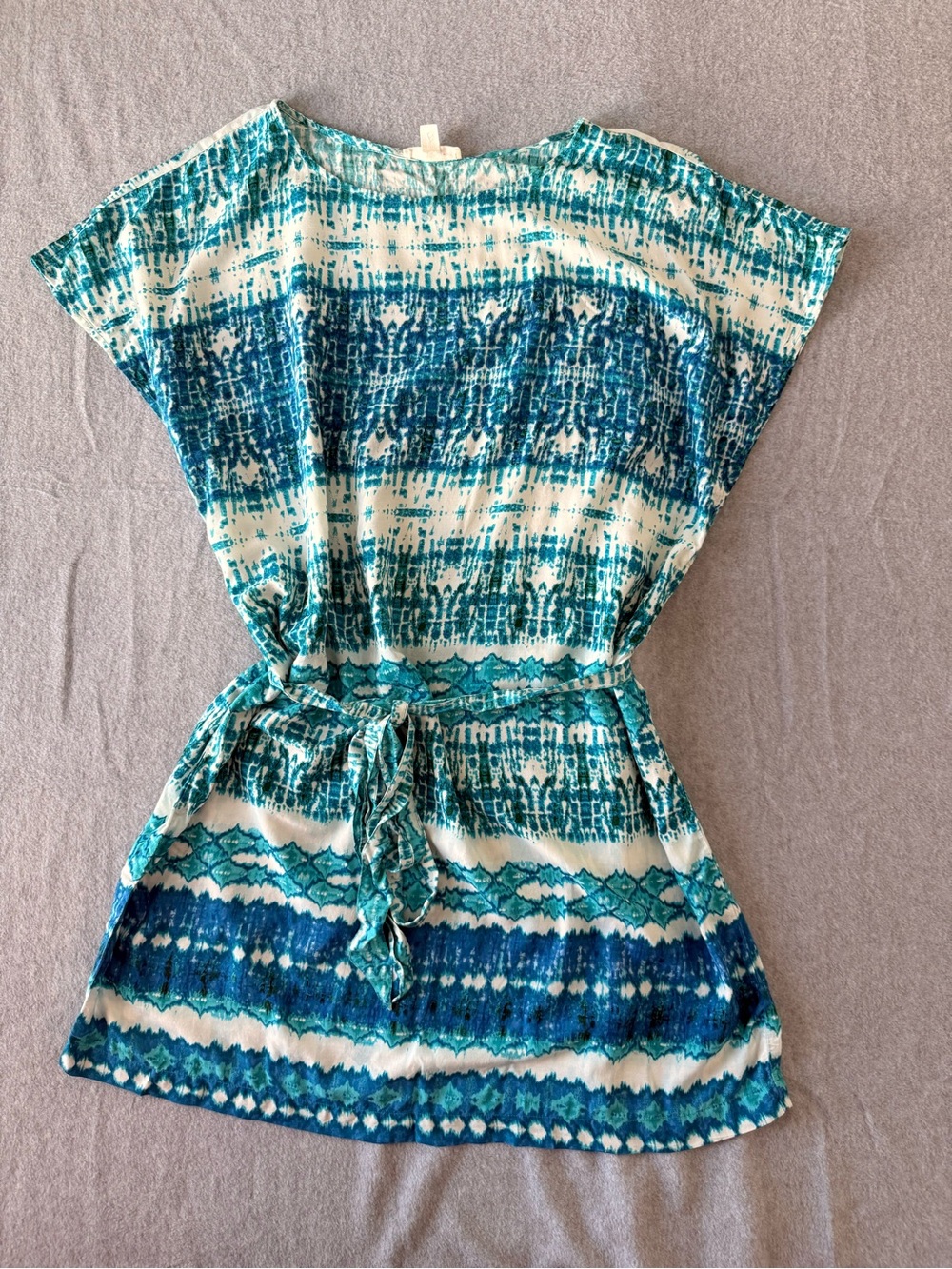 BLL New York Blue White Batik Tie Dye Belted Waist Dress XL NWOT Boho